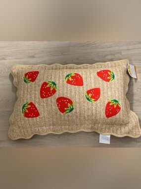 C.C Strawberries Knit Throw Pillow in Red, Green, Tan